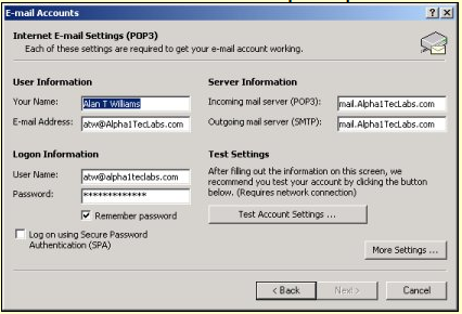 Outlook POP3 Client Setup Example