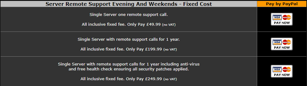 Server Remote Support Payment Methods
